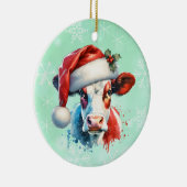 Moo-ey Christmas | Kuh in Weihnachtsmannmütze Keramik Ornament (Rechts)
