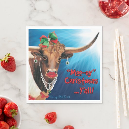 "MOO"-ey Christmas, Longhorn Cow Serviette (Beispiel)