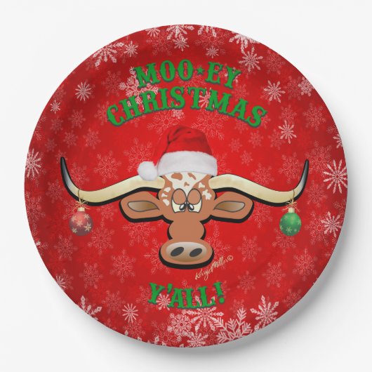 "MOO-ey Christmas, Longhorn Steer Pappteller (Vorderseite)