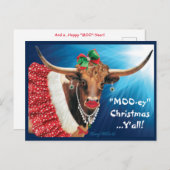 "MOO-ey" Weihnachten, einsame Kuh Postkarte (Vorne/Hinten)