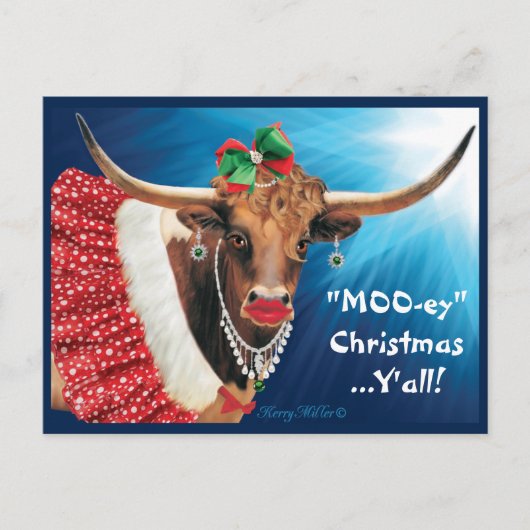 "MOO-ey" Weihnachten, einsame Kuh Postkarte (Vorderseite)
