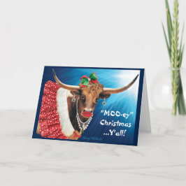 "MOO-ey-Weihnachten", Longhorn Cow Feiertagskarte