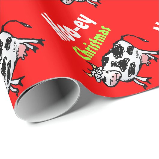 Moo-ey Weihnachts Funny Cow Wrapping Paper Geschenkpapier (Rolleneckpunkt)