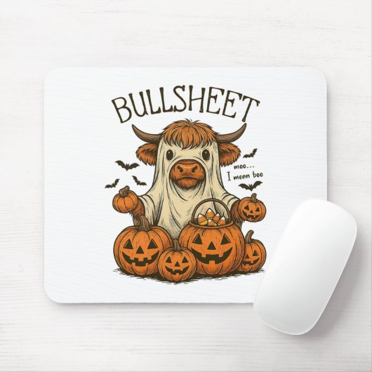 Moo... I Gemein Boo Bullsheet Cow Ghost Halloween  Mousepad (Mit Mouse)