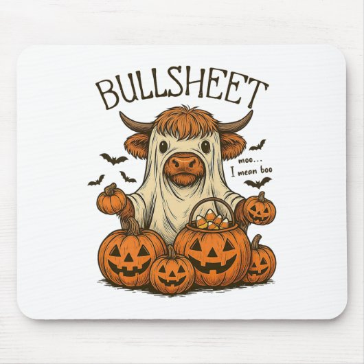 Moo... I Gemein Boo Bullsheet Cow Ghost Halloween Mousepad (Vorne)