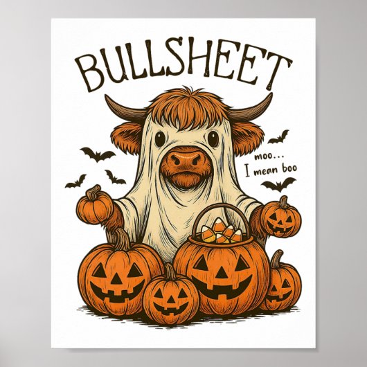 Moo... I Gemein Boo Bullsheet Cow Ghost Halloween Poster (Vorne)
