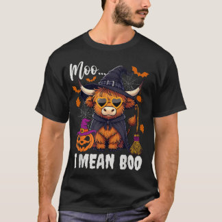 Moo I Gemein Boo Witch Highland Cow Halloween T-Shirt