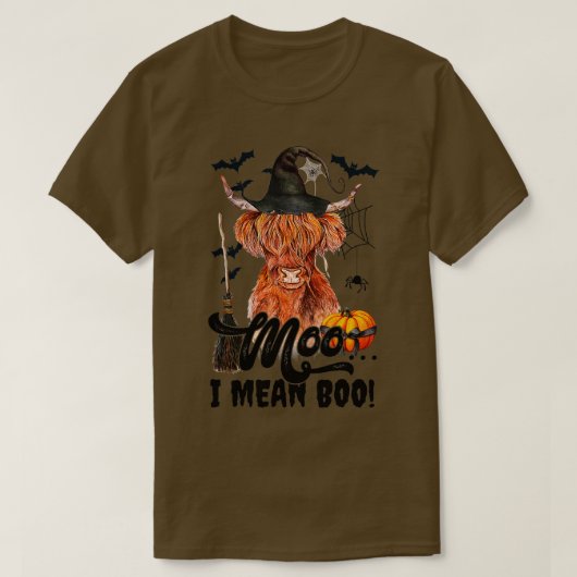 Moo I Gemein Boo Witch Scottish Highland Cow Hallo T-Shirt (Design vorne)