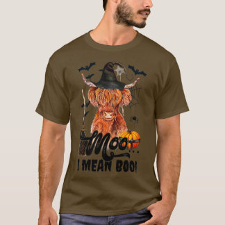 Moo I Gemein Boo Witch Scottish Highland Cow Hallo T-Shirt