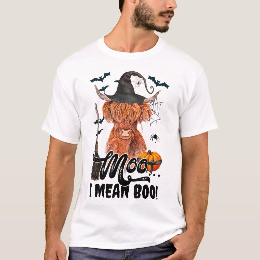 Moo I Gemein Boo Witch Scottish Highland Cow T-Shirt (Vorderseite)