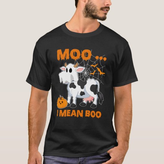 Moo I Mean Boo Ghost Cow Pumpkin Costume For Hall T-Shirt (Vorderseite)