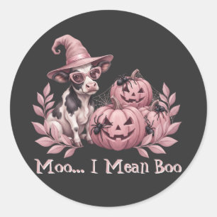 Moo I Mean Boo Hexenkuh Rosa Kürbisse Runder Aufkleber