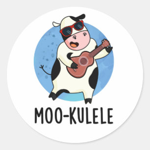 Moo-kulele Funny Ukulele Kuh Pub Runder Aufkleber
