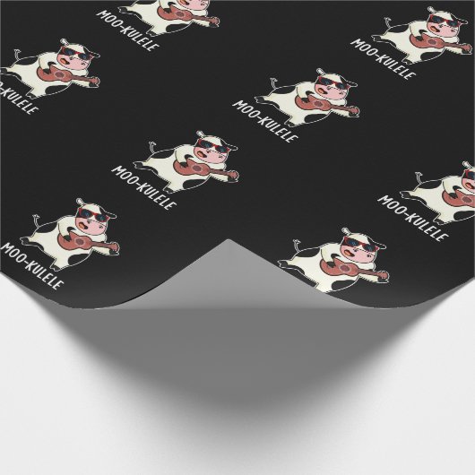 Moo-kulele Funny Ukulele Kuh Pun Dark BG Geschenkpapier (Ecke)
