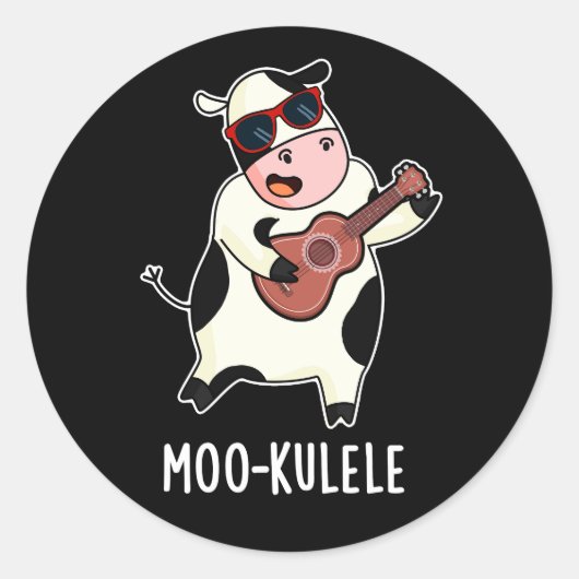 Moo-kulele Funny Ukulele Kuh Pun Dark BG Runder Aufkleber (Vorderseite)