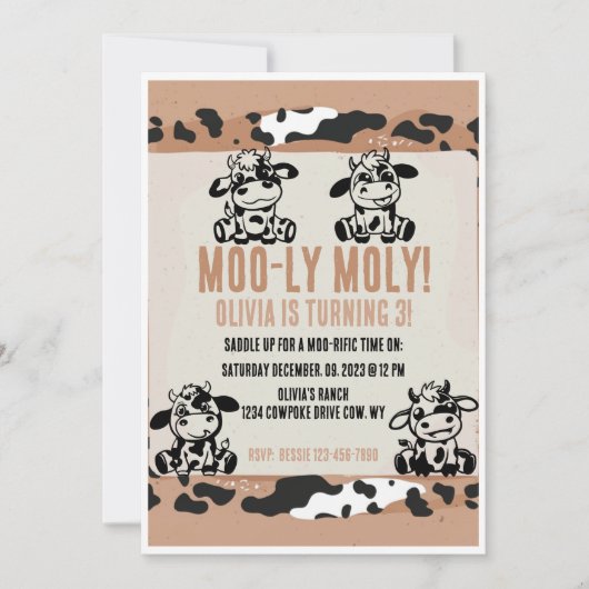 Moo-ly Moly Funny Dairy Cow Calf Einladung (Vorderseite)
