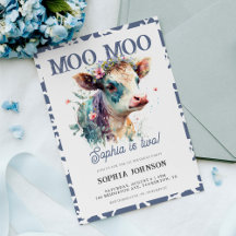 Moo Moo Cow Print Farm Girl 2. Geburtstag