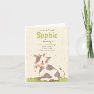 Moo Moo Green Niedliche Kuh Minimalistisch Geburts Einladung