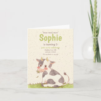 Moo Moo Green Niedliche Kuh Minimalistisch Geburts Einladung