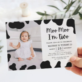 Moo Moo Ich bin zwei Foto 2. Geburtstag Einladung