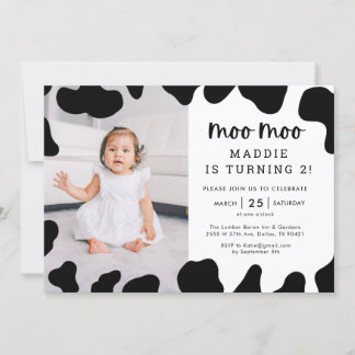 Moo Moo Ich bin zwei Kuh 2. Geburtstag Foto Einlad Einladung