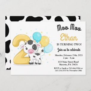 Moo Moo Ich bin zwei Kuh 2. Geburtstag Party Einla Einladung