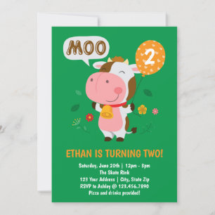 Moo Moo ich bin zwei Kuh 2. Geburtstagsfeier Einladung