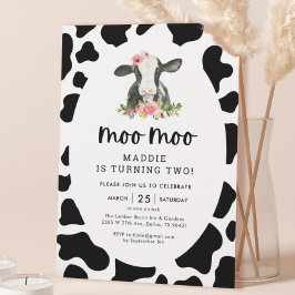 Moo Moo Ich bin zwei Kuh Girl 2. Geburtstag Party Einladung