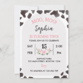 Moo Moo Ich bin zwei Kuh Mädchen Geburtstagseinlad Einladung (Vorderseite)