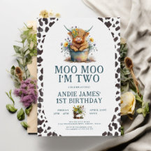Moo Moo Ich bin zwei Kuh Print Farm Mädchen 2. Geb