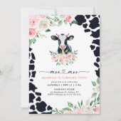 Moo Moo Ich bin zwei rosa, florale Kuh Mädchen 2.  Einladung (Vorderseite)