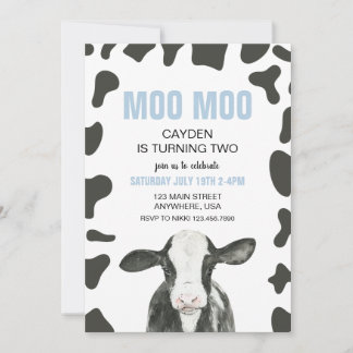Moo Moo ich werde ZWEI Karo-Kuh 2. Geburtstag Einladung