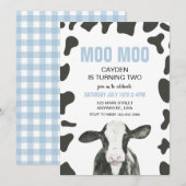 Moo Moo I'm turning TWO Plaid cow 2nd Birthday Einladung (Vorne/Hinten)