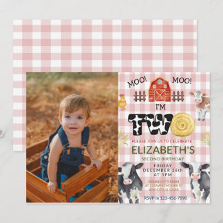 Moo Moo Im Two Cow 2. Foto Geburtstag Einladung