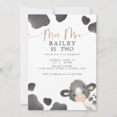 Moo Moo I'm Two Cow 2nd Birthday Einladung (Vorderseite)