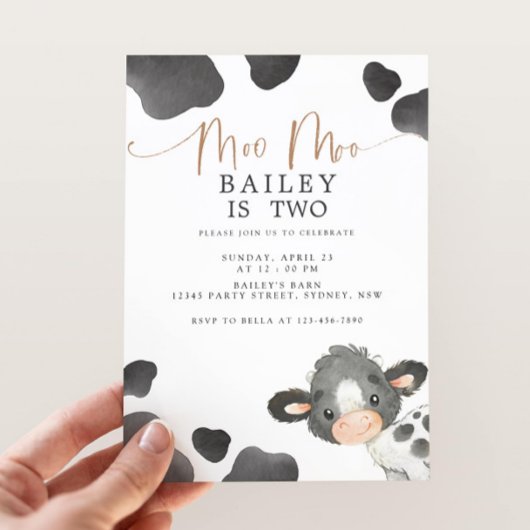 Moo Moo I'm Two Cow 2nd Birthday Einladung