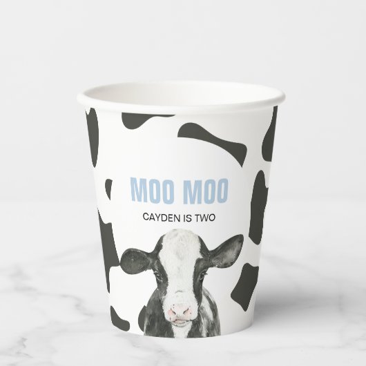 MOO MOO I'm Two Cow Print 2nd birthday Paper Cups Pappbecher (Vorderseite)