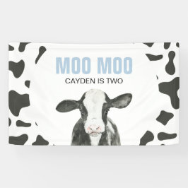 MOO MOO I'm two Cow Print Birthday Banner