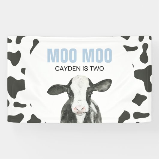 MOO MOO I'm two Cow Print Birthday Banner (Horizontal)