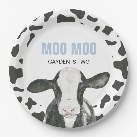 MOO MOO I'm TWO Cow Print birthday Paper Plates Pappteller (Vorderseite)