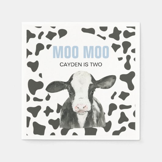 MOO MOO I'm TWO Cow Print birthday Serviette (Vorderseite)