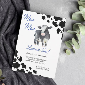 Moo Moo Kuh schwarz-blau niedliche Kuh Geburtstags Einladung