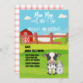 Moo, Moo, look who's TWO, cute cow 2nd birthday Einladung (Vorne/Hinten)