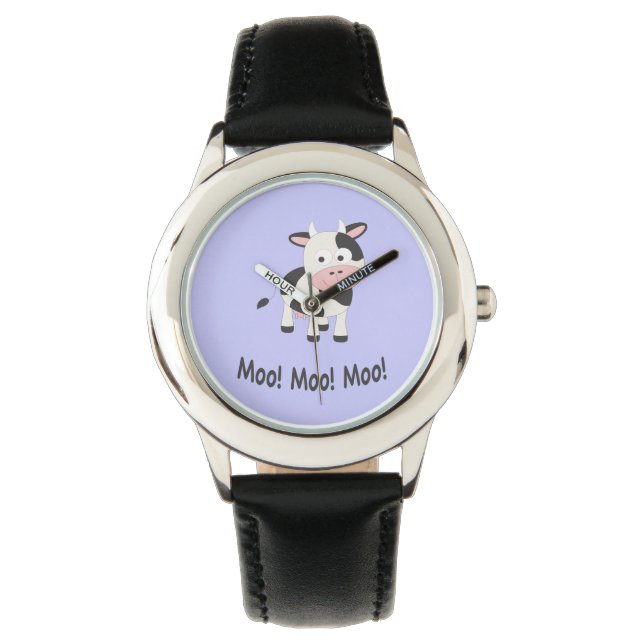Moo Moo Moo Niedlicher Cartoon Kuh Armbanduhr (Vorderseite)
