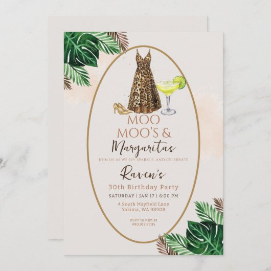 Moo Moo's & Margaritas Birthday Einladung (Vorne/Hinten)