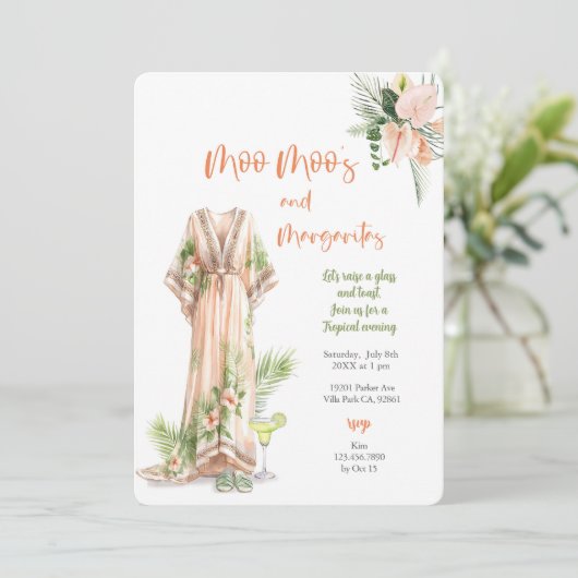 Moo Moo's & Margaritas Tropisches Party Einladung (Stehend Vorderseite)