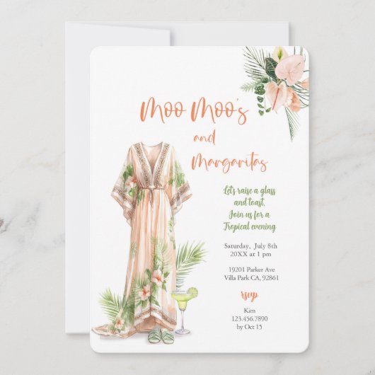 Moo Moo's & Margaritas Tropisches Party Einladung (Vorderseite)