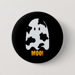 Moo! Niedlicher Spaß Kuh Print Ghost Halloween T-S Button