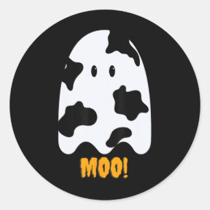 Moo! Niedliches Funny Cow Print Ghost Halloween T- Runder Aufkleber