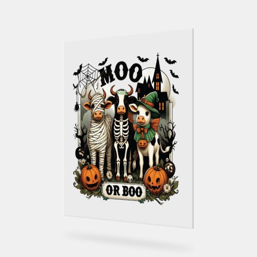 Moo oder Boo Halloween Cow Acrylschild (Winkel)
